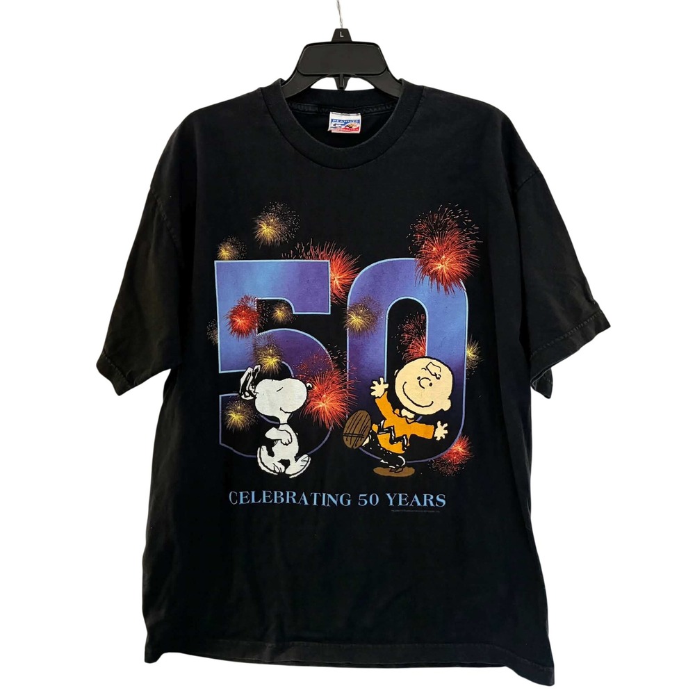 Alstyle Peanuts T-Shirt Mens XL Black Snoopy 50th Anniversary Graphic Y2K Tee